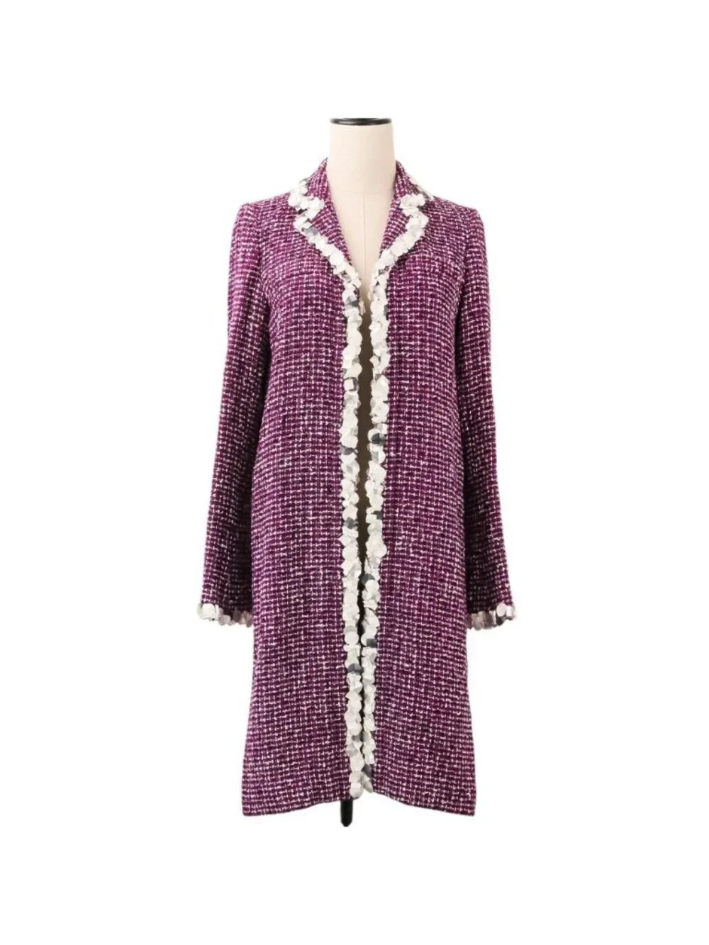 Chanel Sequin Trim Tweed Coat 34 Purple